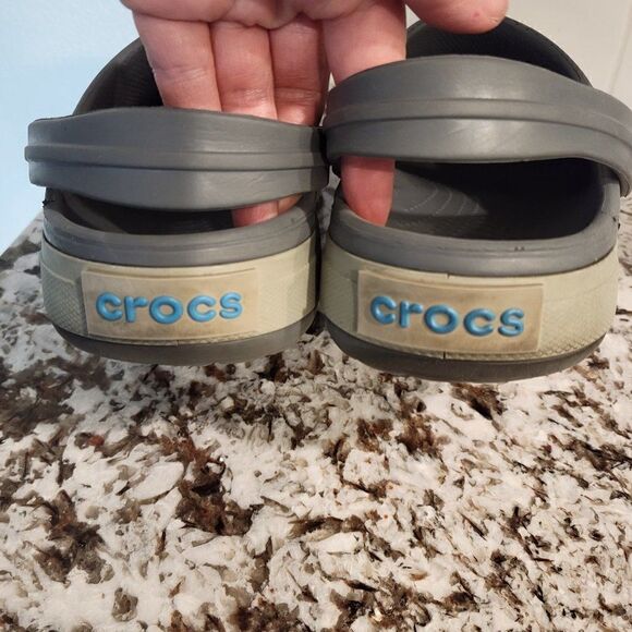 Crocs Crocband Gray/ Blue Clogs Slides Men 9 W 11 - Picture 5 of 10